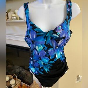Miraclesuit Blue Floral One Piece Swimsuit, size 12